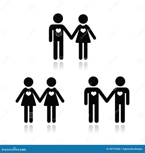 Hetero Gay And Lesbian Love Couples Icons Set Stock Illustration