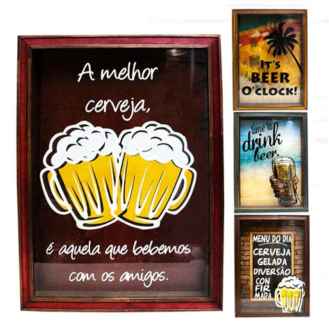 Quadro Porta Tampinhas 25x35cm Cerveja Decoração Mdf