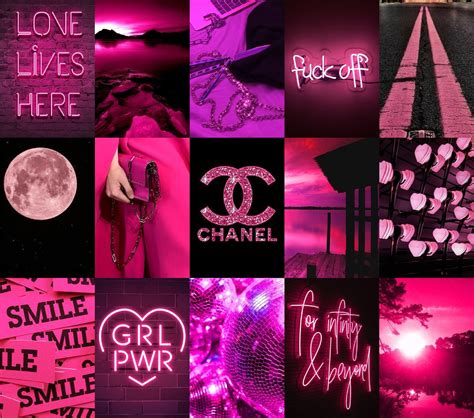 Boujee Pink Neon Wall Collage Kit Black And Pink Neon Collages Etsy