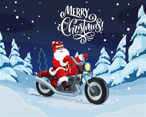 Santa Montando En Moto Para Entregar Regalos De Navidad Vector Premium