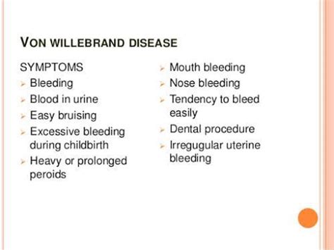 Symptoms Of Von Willebrand Disease Medizzy