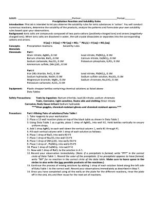 Fillable Online Precipitation Reaction And Solubility Rules Fax Email