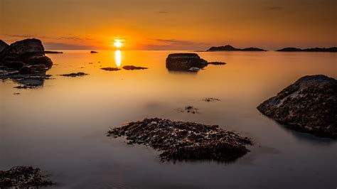 Wallpaper Sunset Sea Rocks Horizon Hd Picture Image