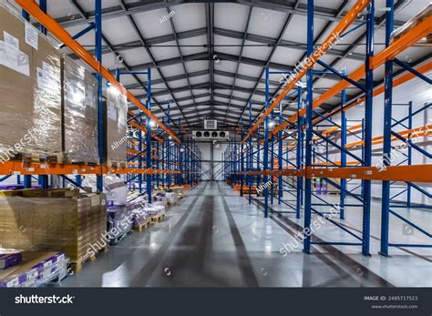 Organized Warehouse Interior Featuring High Racks Stock Photo ...