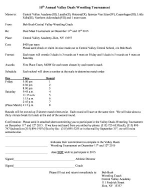 Fillable Online Th Annual Valley Duals Wrestling Tournament Fax Email