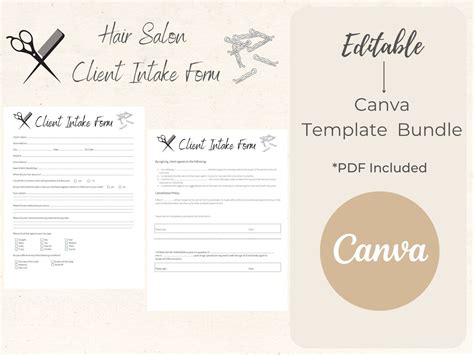 Hair Salon Client Intake Form Canva Template PDF Editable Hair Stylist