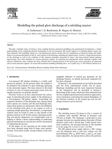 PDF Modelling The Pulsed Glow Discharge Of A Nitriding Reactor