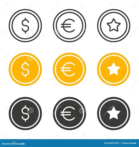 Dollar And Euro Coins Icon Set Vector Isolated Simple Illustration