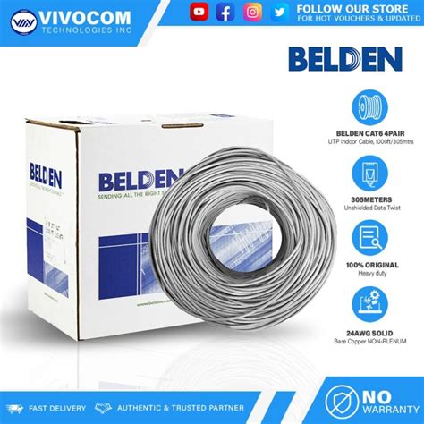 Belden Cat6 Utp Cable 4pair 24awg 305m 1000ft Solid Bare Copper Non