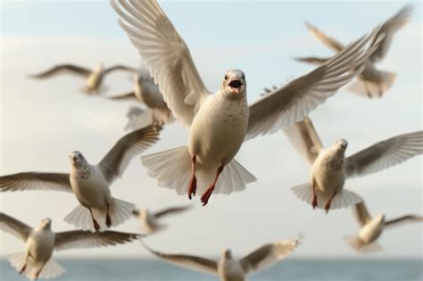 Premium AI Image | a flock of seagulls