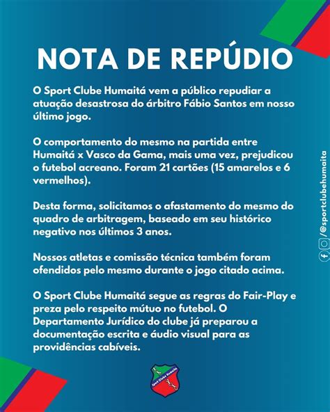 Humait Divulga Nota De Rep Dio E Vai Cbf Pedir Afastamento Do