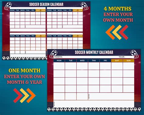 Soccer Season Calendar, Soccer Printable, Soccer Season Planner, Soccer ...