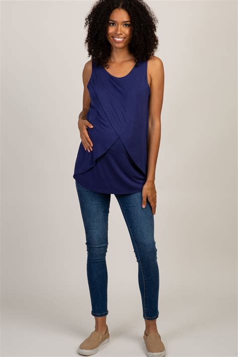 Pinkblush Navy Solid Sleeveless Maternity Nursing Top