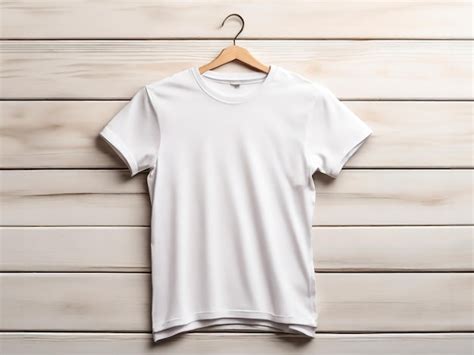 Maqueta De Camiseta Blanca Sencilla Con Percha En Fondo De Madera