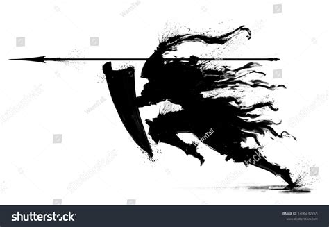 Silhouette Knight Dynamic Pose Spear Sword Stock Illustration ...