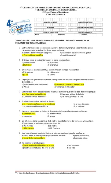 Examen Simultáneo Olimpiadas Científicas