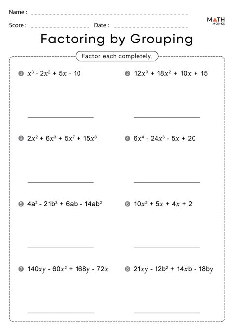 Factoring By Grouping Worksheet Math Monks Worksheets Library