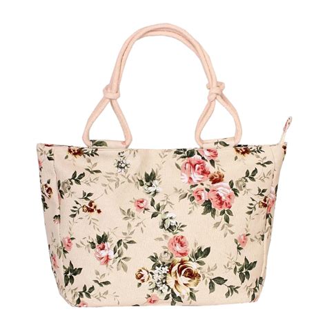 Texu Women Canvas Flowers Printing Bag Large Capacity Portable Shoulder