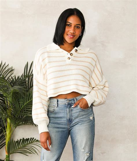 Emory Park Striped Henley Oversized Sweater Womens Sweaters In Ivory