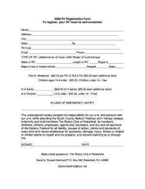 Fillable Online Rv Registration Form To Register Your Rv Must Be