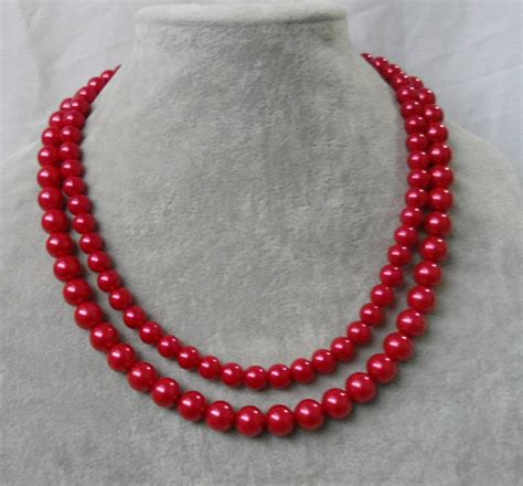 Collana Di Perle Rosse Collana A 2 Fili Gioielli Da Sposa Etsy Italia