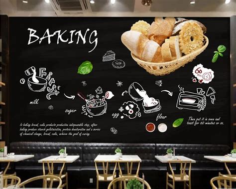 Free Shipping Custom Wallpaper Mural Blackboard Hand Drawn Bakery Shop