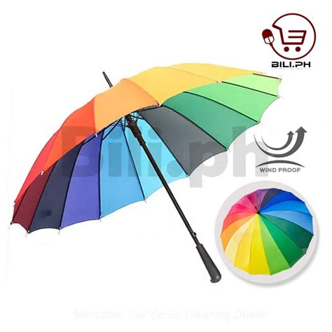 Fashion Rainbow Umbrella 16k Rib Golf Windproof Straight Umbrella