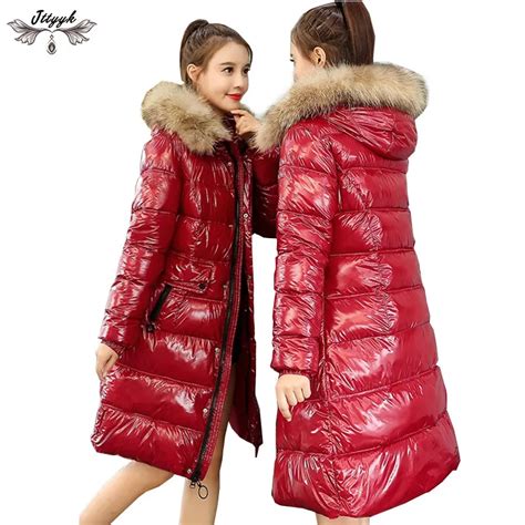 Buy Glossy Women Winter Jacket Raccoon Fur Collar