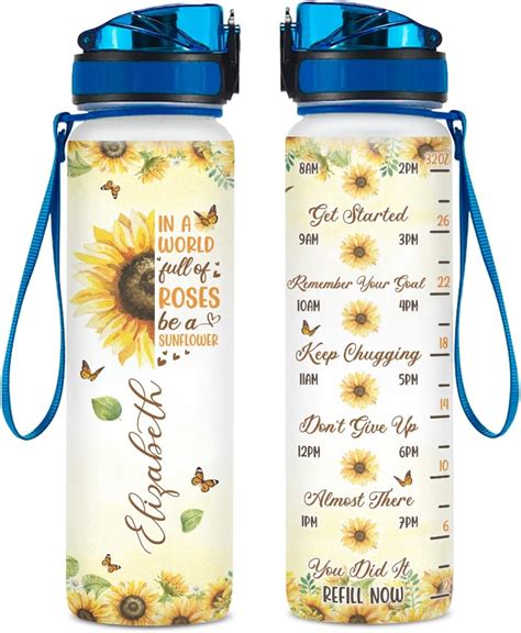 Amazon Wowcugi Personalized Sunflower Water Bottle With Time