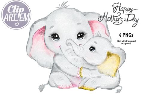 Happy Mother S Day Elephant Mommy Baby Watercolor PNG Clip Etsy UK