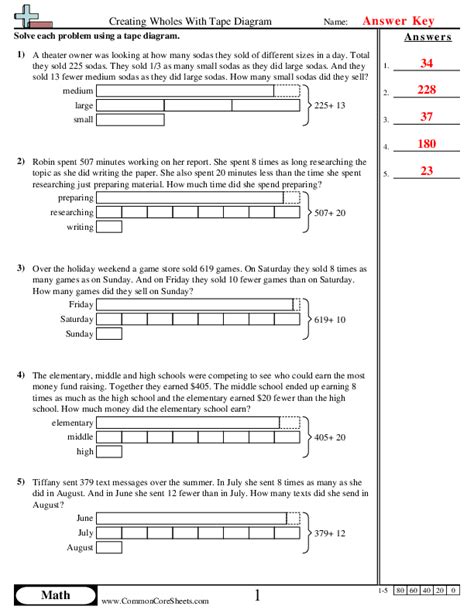 Tape Diagram Worksheets Solving Ratio Problems With Tape Diagrams Worksheets Get Essential