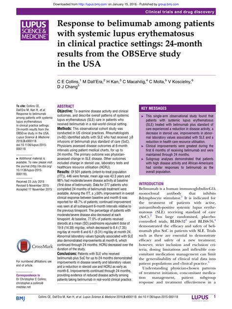 Pdf Response To Belimumab Among Patients With Systemic Lupus Erythematosus In Clinical