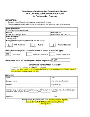 Fillable Online Employer Verification Form Council On Occupational