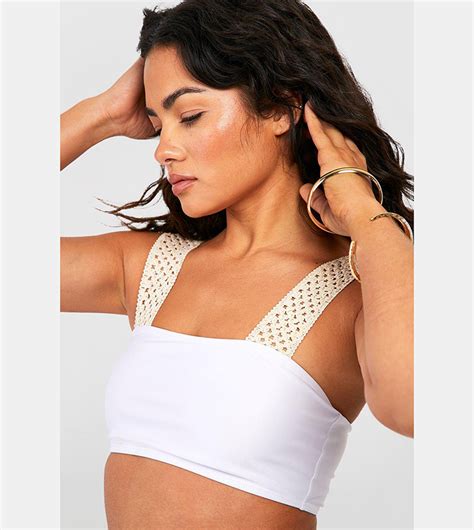 Buy Boohoo Raffia Crochet Square Neck Bikini Top In White 6thStreet UAE