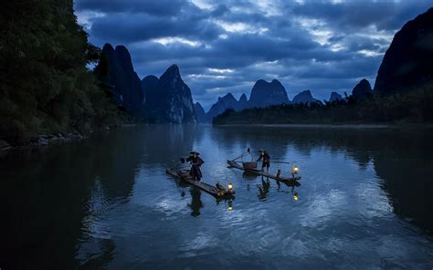 Wallpaper Trees Landscape Boat China Hill Lake Water Nature