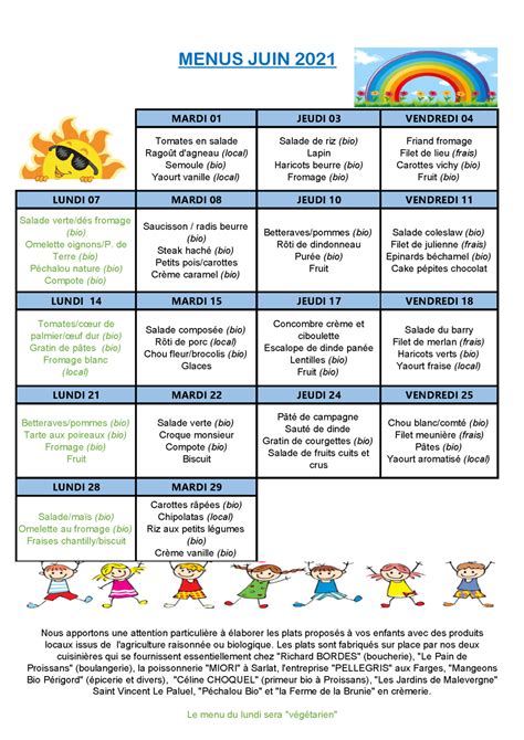 Menus De La Cantine Scolaire Proissans Proissans