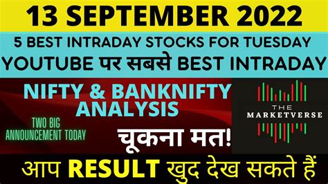 Best Intraday Stocks For Tomorrow 13 September Nifty And Banknifty