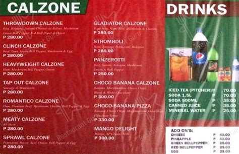 Menu at Ryan's Pizzarelli House restaurant, Cebu City, F-1