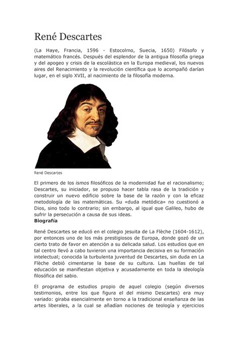 Biografia De Rene Descartes Biografias De Filosofos Antiguos Famosos