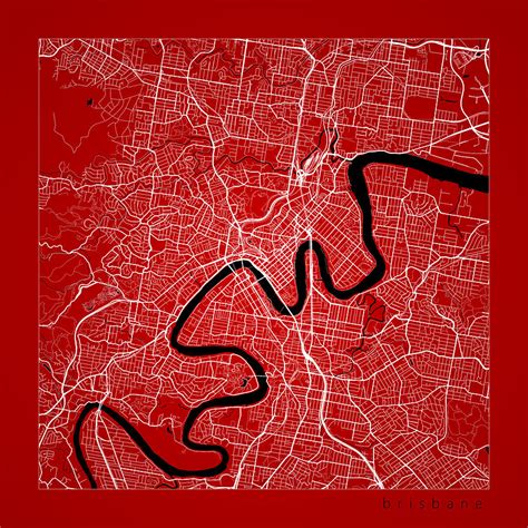 Brisbane Street Map - Brisbane Australia Road Map Art on Colored #5 ...