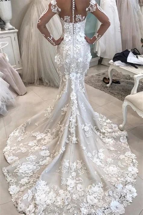 Mermaid Long Sleeve Tulle Lace Wedding Dresses On Storenvy