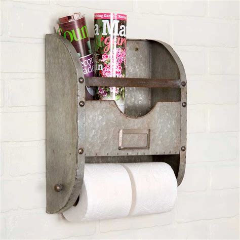 Rebecca Farmhouse Style Galvanized Metal Toilet Paper Holder And Magaz