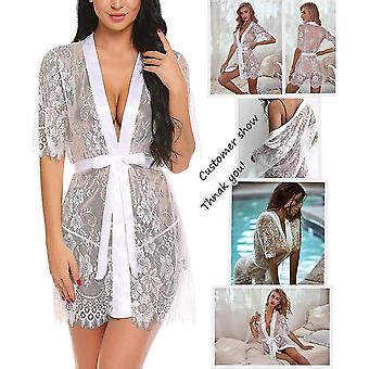 Women Sexy Long Lace Lingerie Kimono Robe Sheer Babydoll Nightgown Nightdress S Xl Fruugo Au