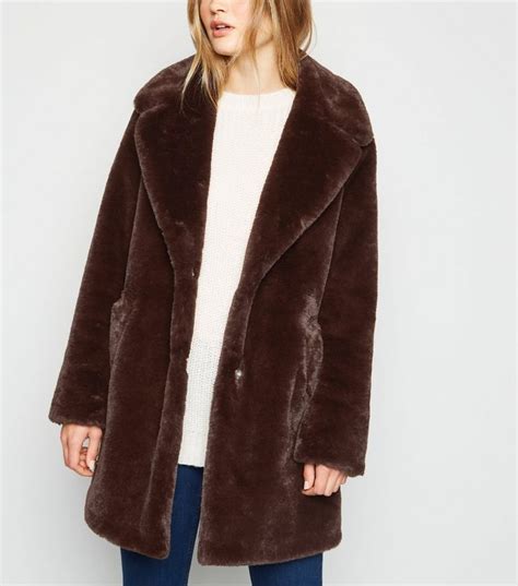 Faux Fur Longline Coat Brown Tradingbasis