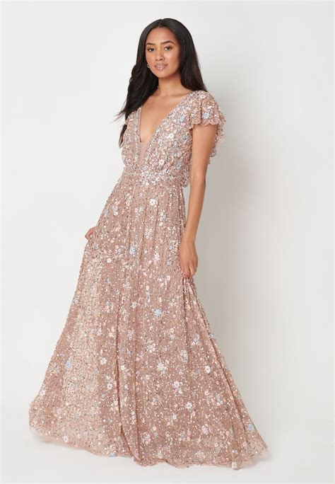 Beauut Embellished Sequins Robe De Cocktail Taupe Blush Taupe