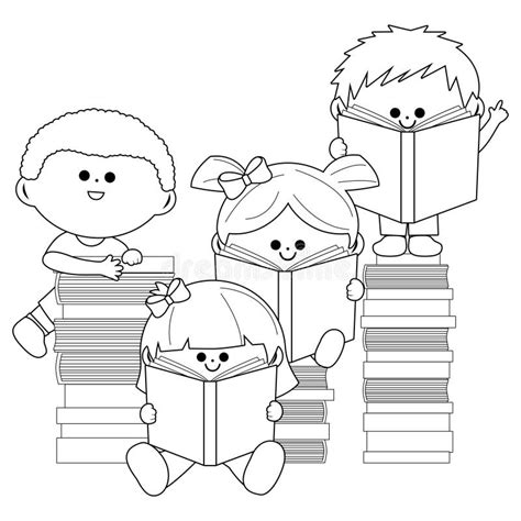 Children Reading Books Black White Stock Illustrations – 180 Children Reading Books Black White ...