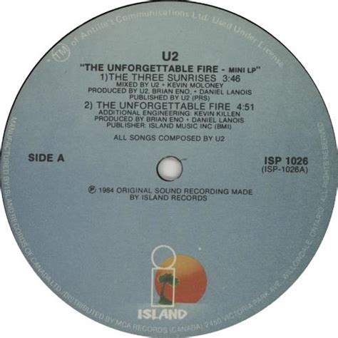 U2 The Unforgettable Fire Canadian 12 Vinyl Single 12 Inch Record