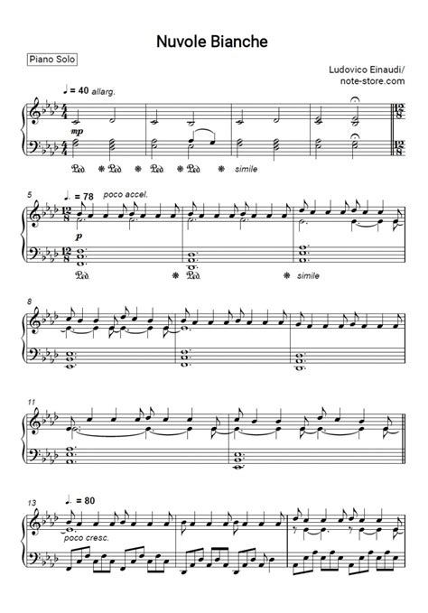 Nuvole Bianche Piano Sheet Music Ludovico Einaudi In Note Store