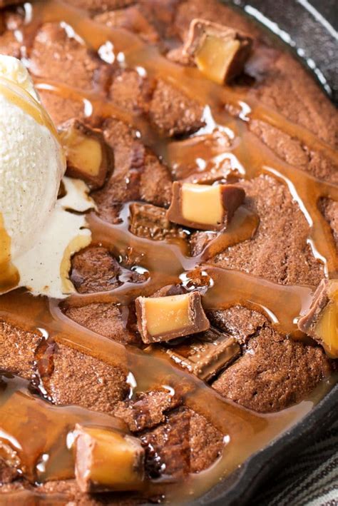 Skillet Brownie Recipe Caramel Chocolate The Chunky Chef