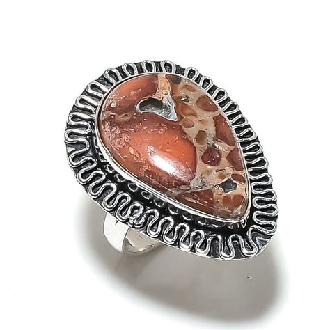 Natürlicher Leopardenhaut Jaspis Edelstein 925 Sterlingsilber Ring